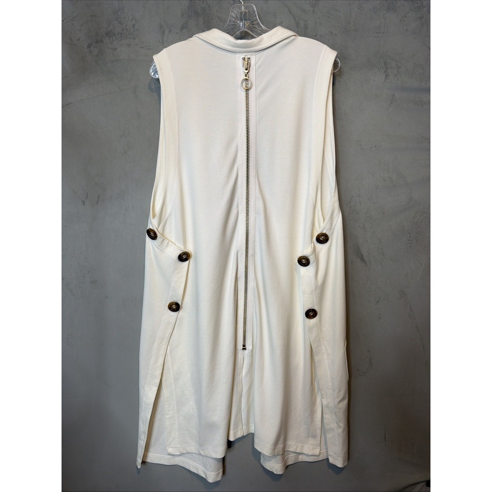 Soft Surroundings Women's L Ivory Long Vest Duster Open Front Zip Back Stretch